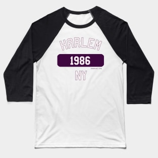 Harlem NY 1986 (Purple/White) Baseball T-Shirt